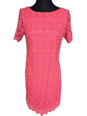 Jessica Howard Coral Crochet Lace Short Sleeve Dress Size 8 Wedding Guest Party